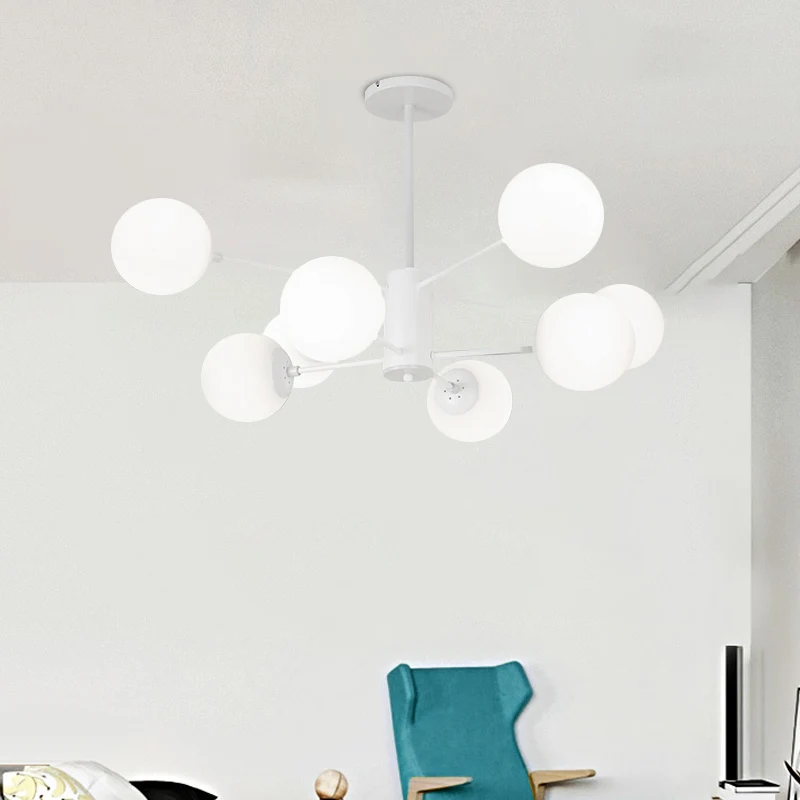 Witte Globe Hangende Kroonluchter Eenvoud 6/8 Lichten Melkglazen Kroonluchter Licht voor Woonkamer Clearhalo
