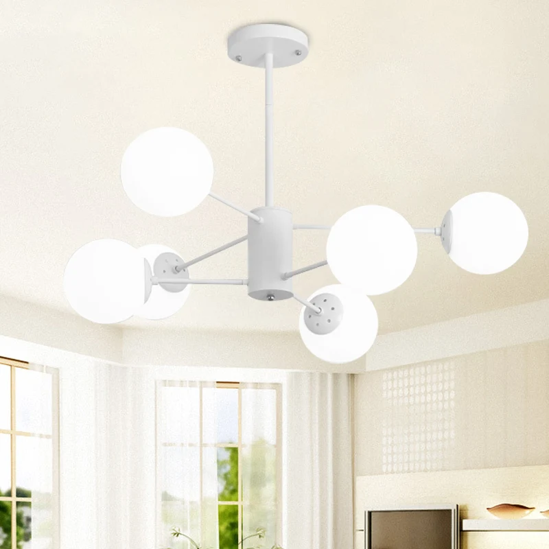 Witte Globe Hangende Kroonluchter Eenvoud 6/8 Lichten Melkglazen Kroonluchter Licht voor Woonkamer Clearhalo