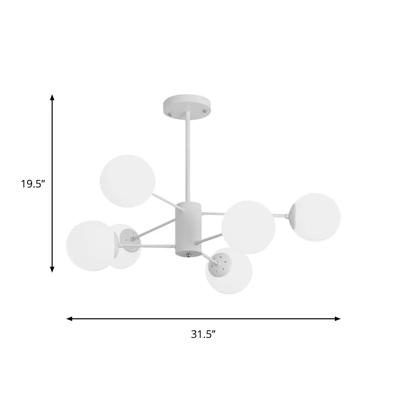 Witte Globe Hangende Kroonluchter Eenvoud 6/8 Lichten Melkglazen Kroonluchter Licht voor Woonkamer Clearhalo