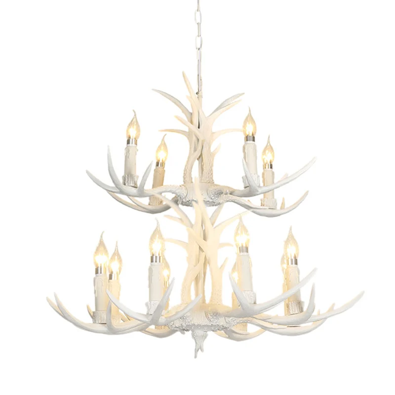 Witte hertenhoornvormige kroonluchter, verlichting, klassieke hars woonkamer hanglamp Clearhalo