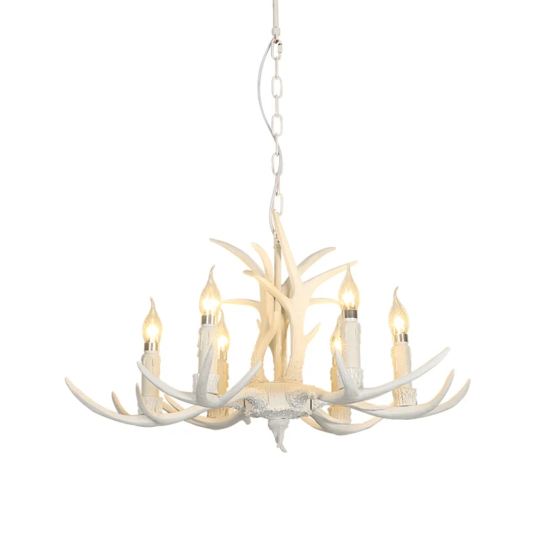 Witte hertenhoornvormige kroonluchter, verlichting, klassieke hars woonkamer hanglamp Clearhalo