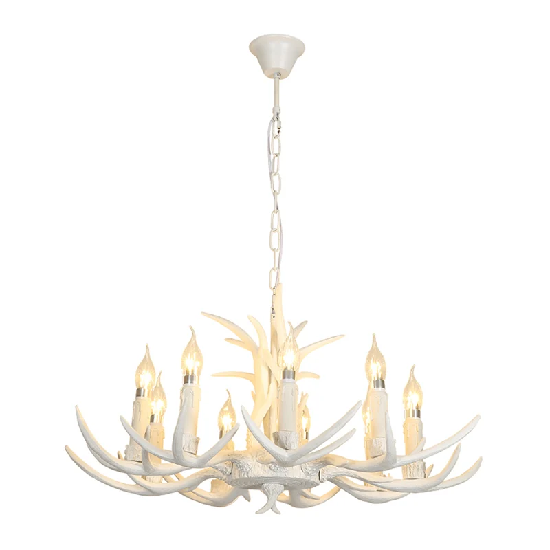Witte hertenhoornvormige kroonluchter, verlichting, klassieke hars woonkamer hanglamp Clearhalo