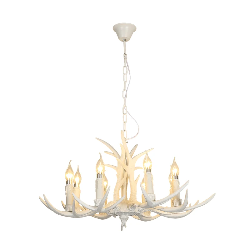 Witte hertenhoornvormige kroonluchter, verlichting, klassieke hars woonkamer hanglamp Clearhalo