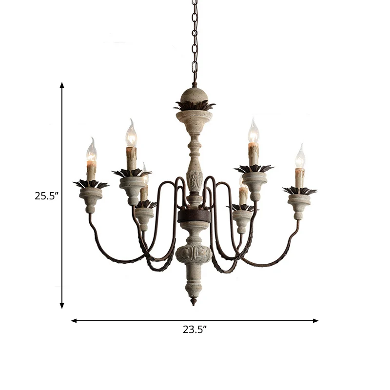 Witte Kaars Hanglamp Kit Retro Verontruste Houten Woonkamer Kroonluchter Licht Met Zwevende Arm Clearhalo