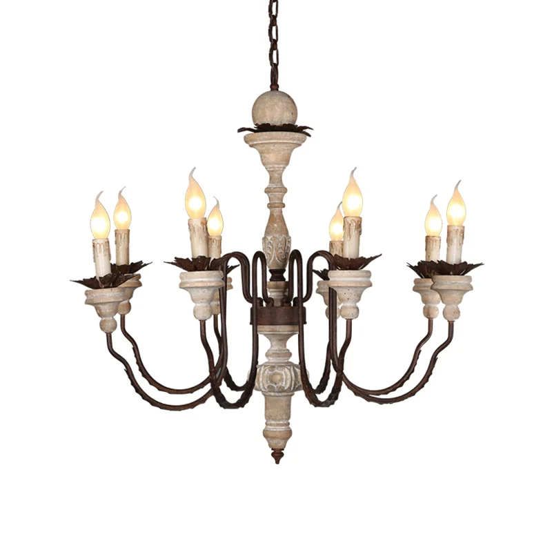 Witte Kaars Hanglamp Kit Retro Verontruste Houten Woonkamer Kroonluchter Licht Met Zwevende Arm Clearhalo