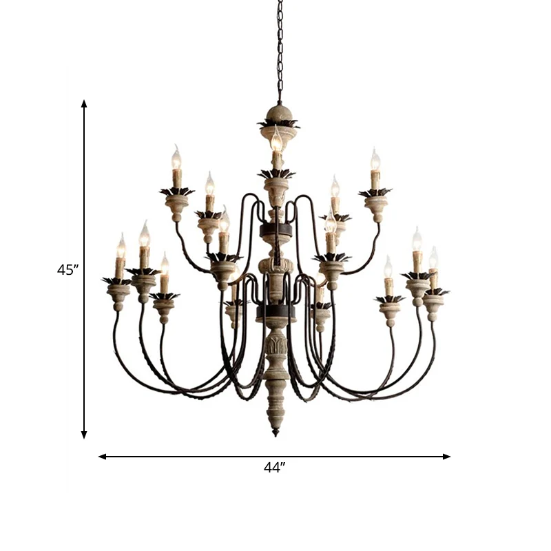 Witte Kaars Hanglamp Kit Retro Verontruste Houten Woonkamer Kroonluchter Licht Met Zwevende Arm Clearhalo