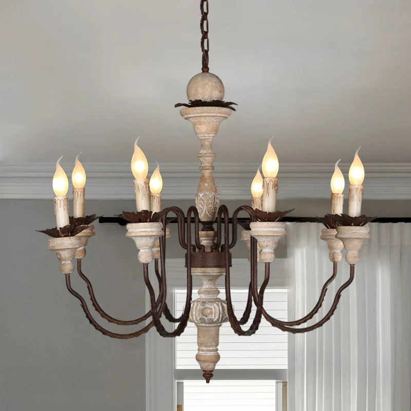 Witte Kaars Hanglamp Kit Retro Verontruste Houten Woonkamer Kroonluchter Licht Met Zwevende Arm Clearhalo
