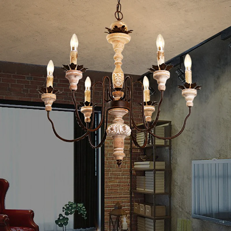 Witte Kaars Hanglamp Kit Retro Verontruste Houten Woonkamer Kroonluchter Licht Met Zwevende Arm Clearhalo