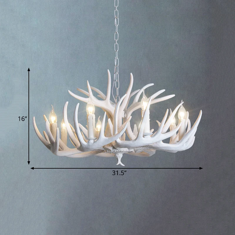 Witte kaars kroonluchter traditionele hars 3/4/5 lampen woonkamer hangende plafondlamp met gewei-ontwerp Clearhalo