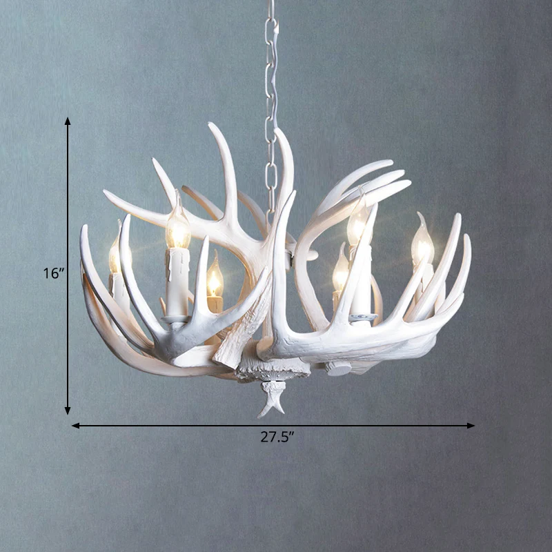 Witte kaars kroonluchter traditionele hars 3/4/5 lampen woonkamer hangende plafondlamp met gewei-ontwerp Clearhalo