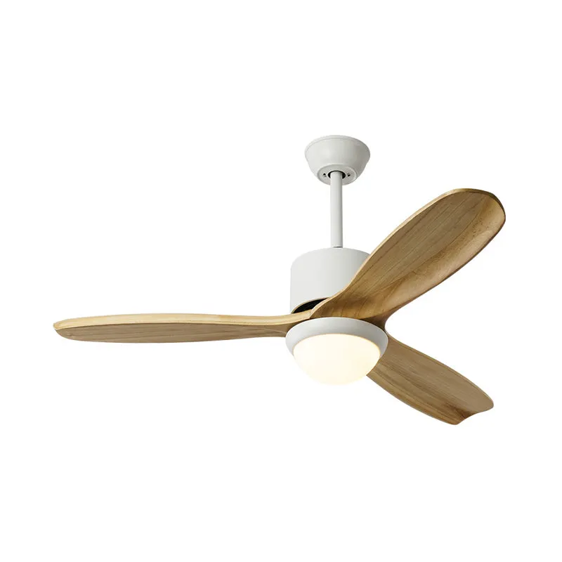 Witte kom hangende ventilator verlichting minimalisme houten LED woonkamer semi-inbouw met 3 houten bladen, 52" breed Clea...