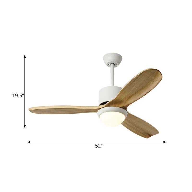 Witte kom hangende ventilator verlichting minimalisme houten LED woonkamer semi-inbouw met 3 houten bladen, 52" breed Clea...