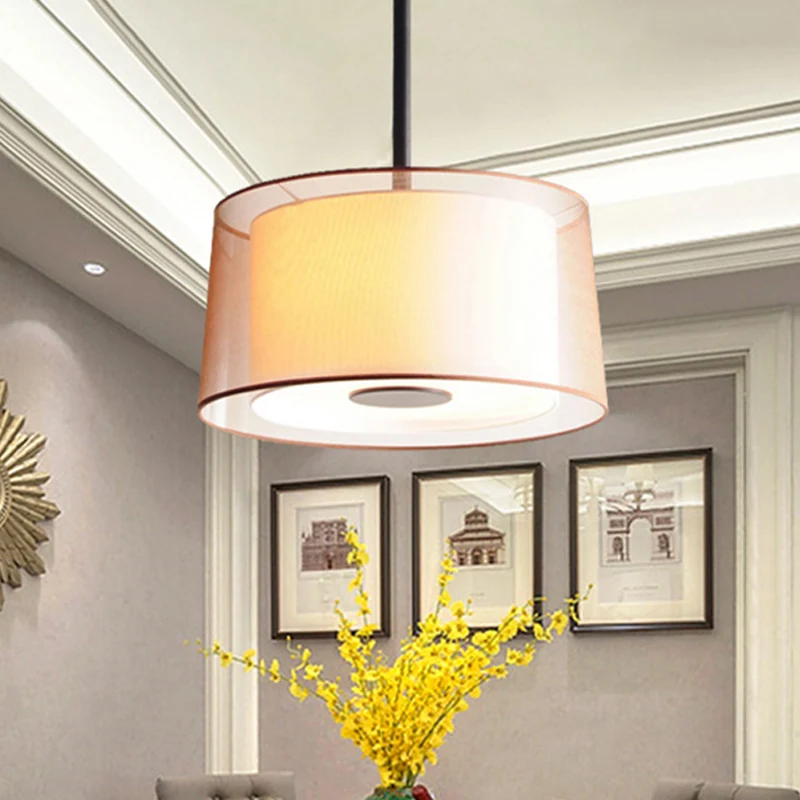 Witte kroonluchter met 3 lampen, traditionele stoffen trommelhanglamp, 16"/19,5"/23,5" breed Clearhalo