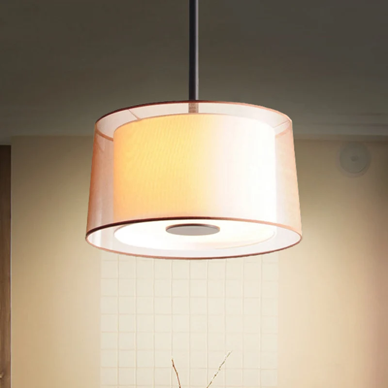 Witte kroonluchter met 3 lampen, traditionele stoffen trommelhanglamp, 16"/19,5"/23,5" breed Clearhalo