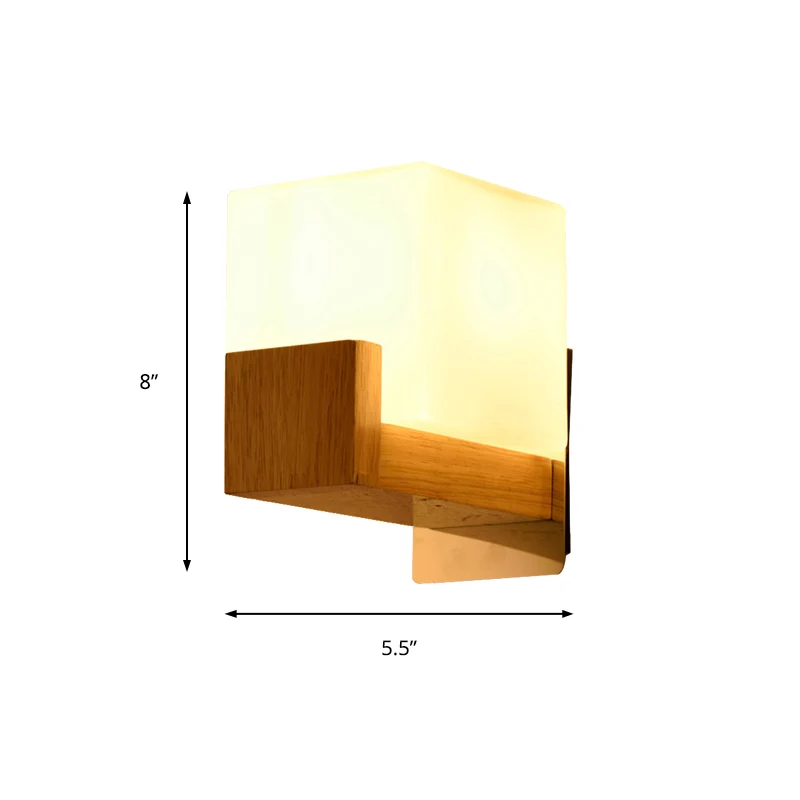 Witte Kubus Schans Licht Japanse Stijl Eenvoudige Opaal Glazen Wandlamp voor Trap Woonkamer Clearhalo