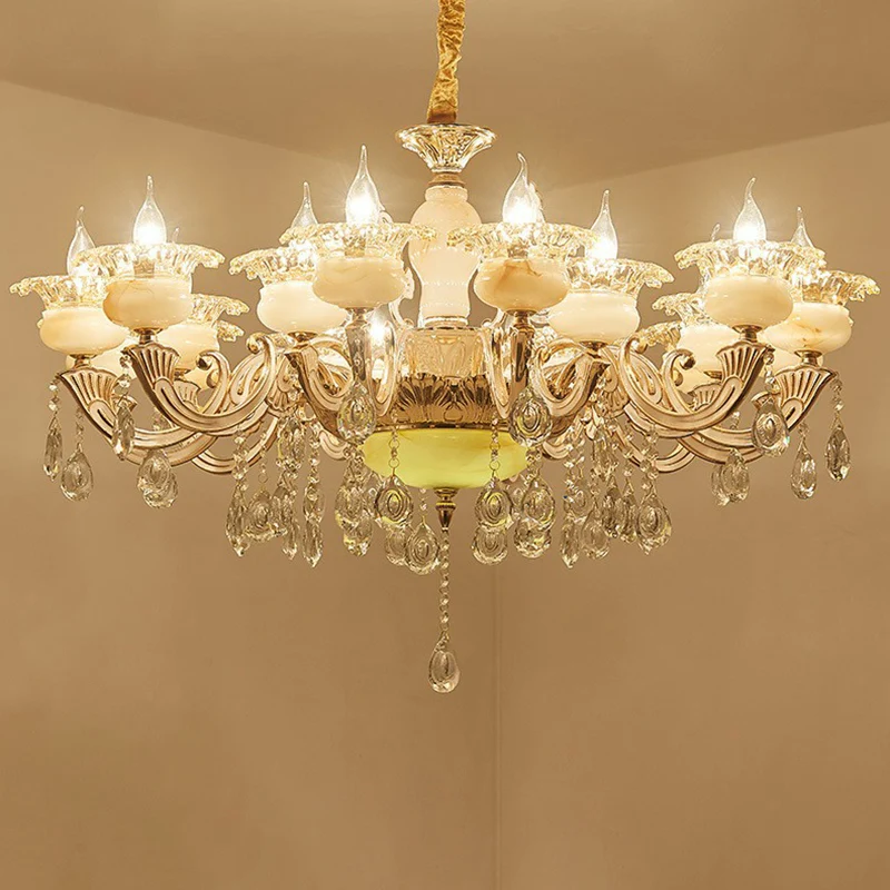 Witte kunstkaarsenkroonluchter, traditionele matglazen woonkamerhanger met kristallen decoratie Clearhalo