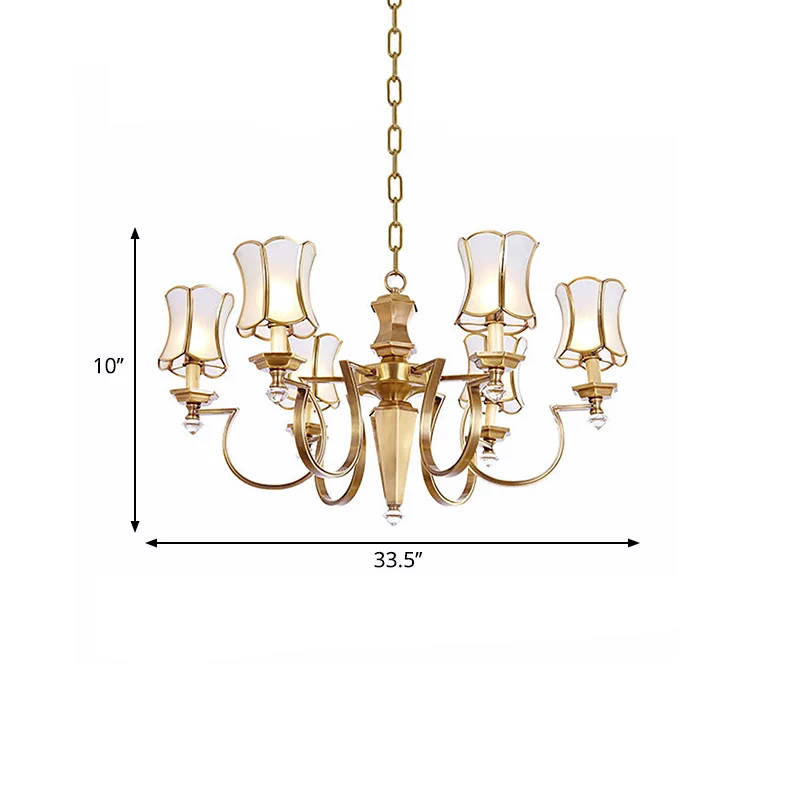 Witte 6 lampen hangende kroonluchter kolonialistische matglas brede flare plafondhanglamp voor woonkamer Clearhalo