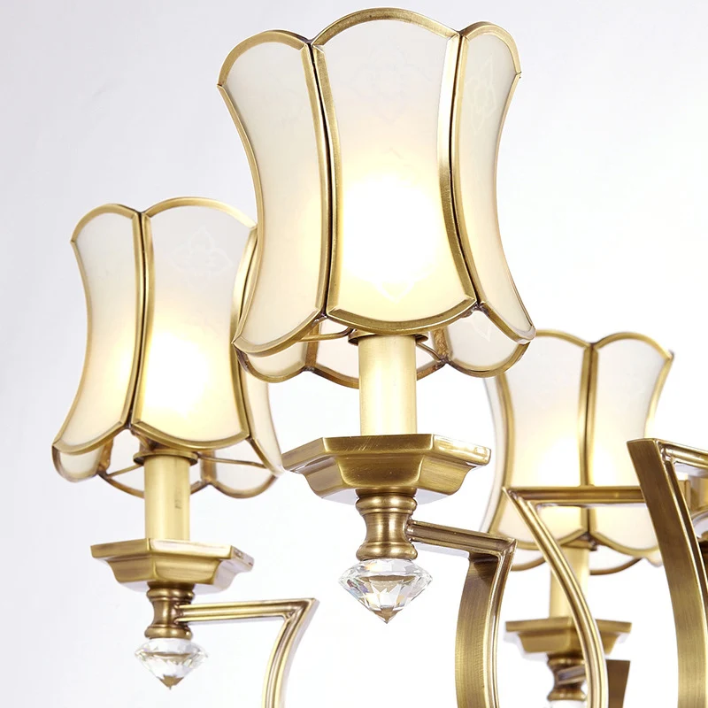 Witte 6 lampen hangende kroonluchter kolonialistische matglas brede flare plafondhanglamp voor woonkamer Clearhalo
