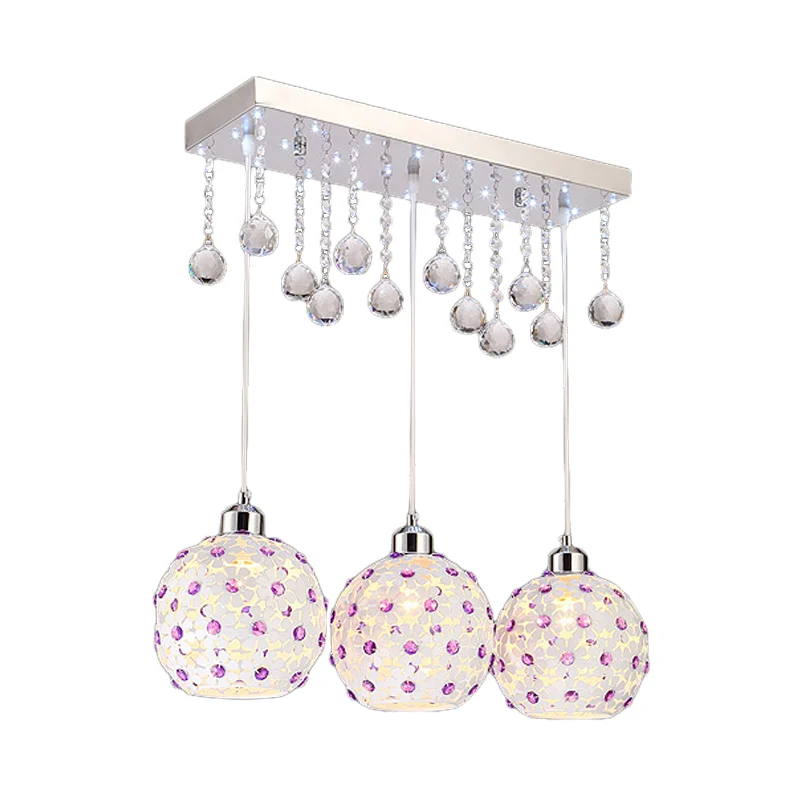 Witte lasergesneden koepelvormige clusterhanger, moderne 3-lichts met kristallen ingelegde hangende verlichting Clearhalo