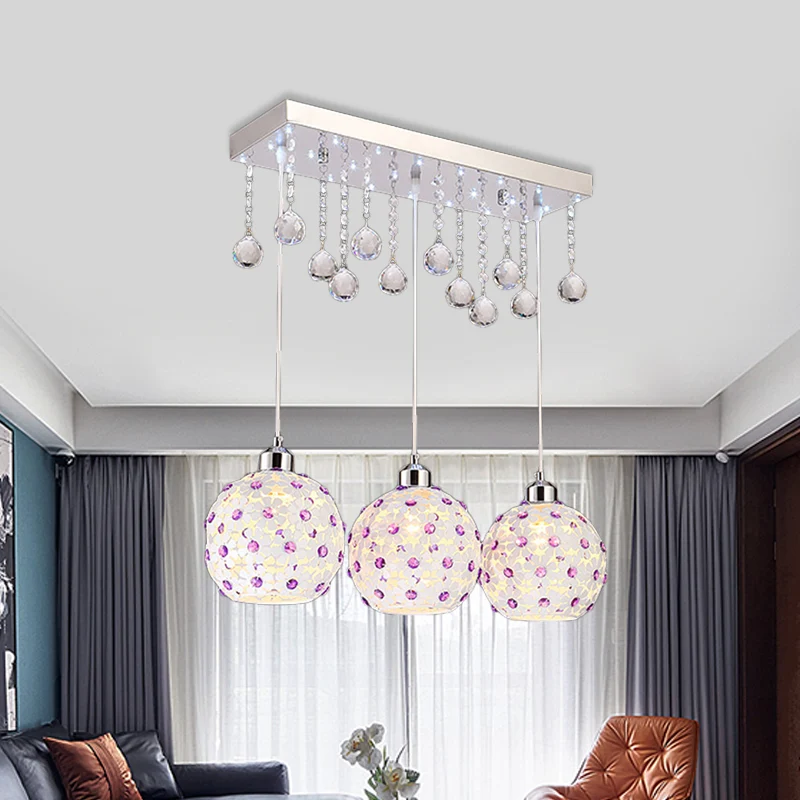 Witte lasergesneden koepelvormige clusterhanger, moderne 3-lichts met kristallen ingelegde hangende verlichting Clearhalo