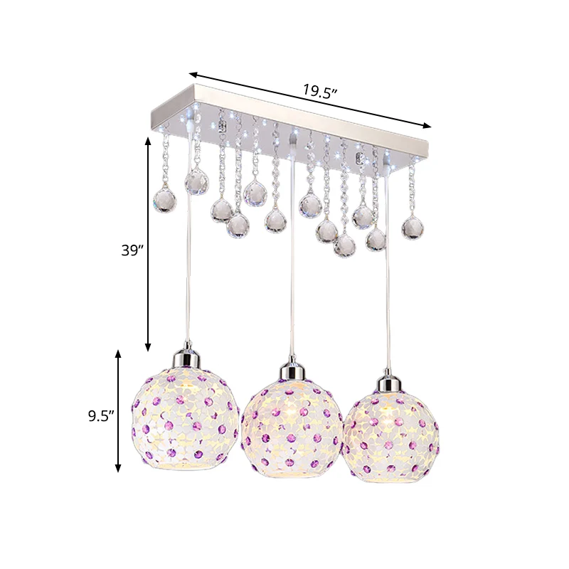 Witte lasergesneden koepelvormige clusterhanger, moderne 3-lichts met kristallen ingelegde hangende verlichting Clearhalo