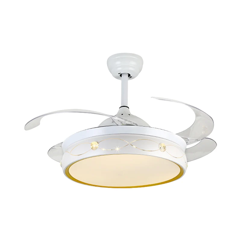 Witte LED ronde plafondventilatorlamp Eenvoud Metaal Semi-inbouw met kristallen deco met 4 bladen, 19" W Clearhalo