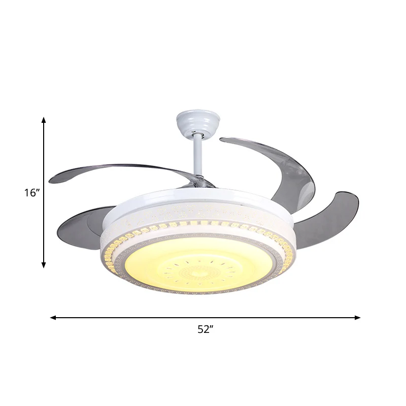 Witte LED-plafondventilator met 4 bladen, moderne gefacetteerde kristallen, cirkelvormig, semi-inbouw, 52 inch breed Clear...