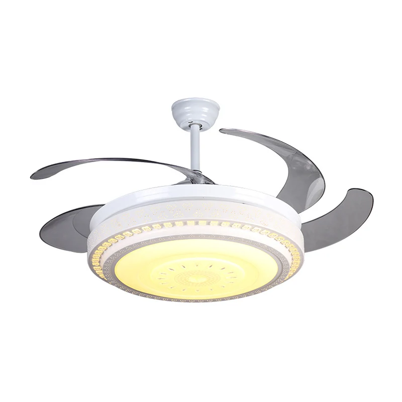 Witte LED-plafondventilator met 4 bladen, moderne gefacetteerde kristallen, cirkelvormig, semi-inbouw, 52 inch breed Clear...