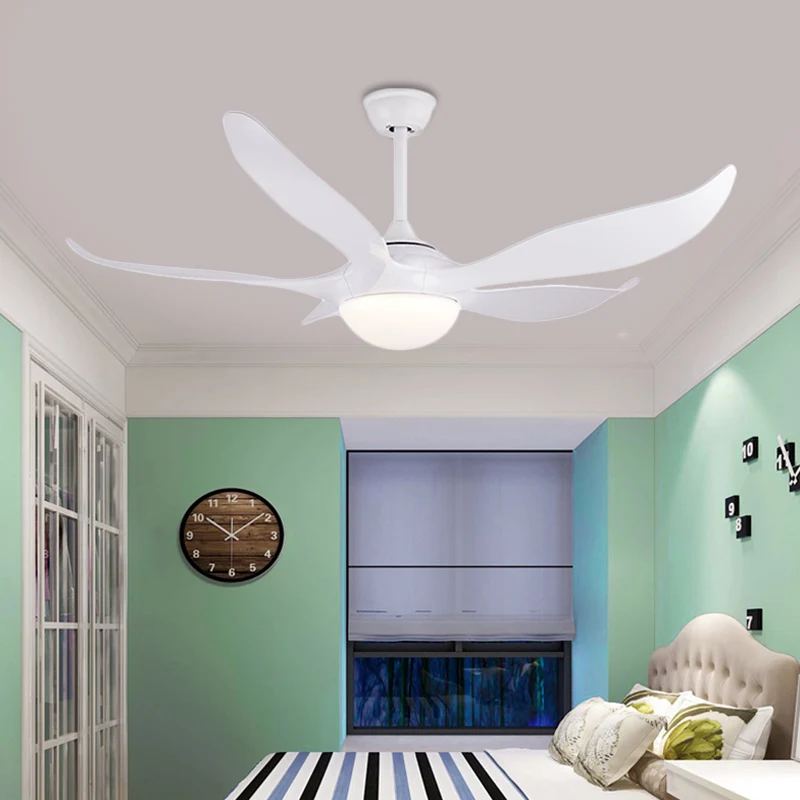 56" W witte LED-plafondventilatorlamp modernistische acrylkoepel semi-inbouwlamp met 5 bladen voor slaapkamer Clearhalo