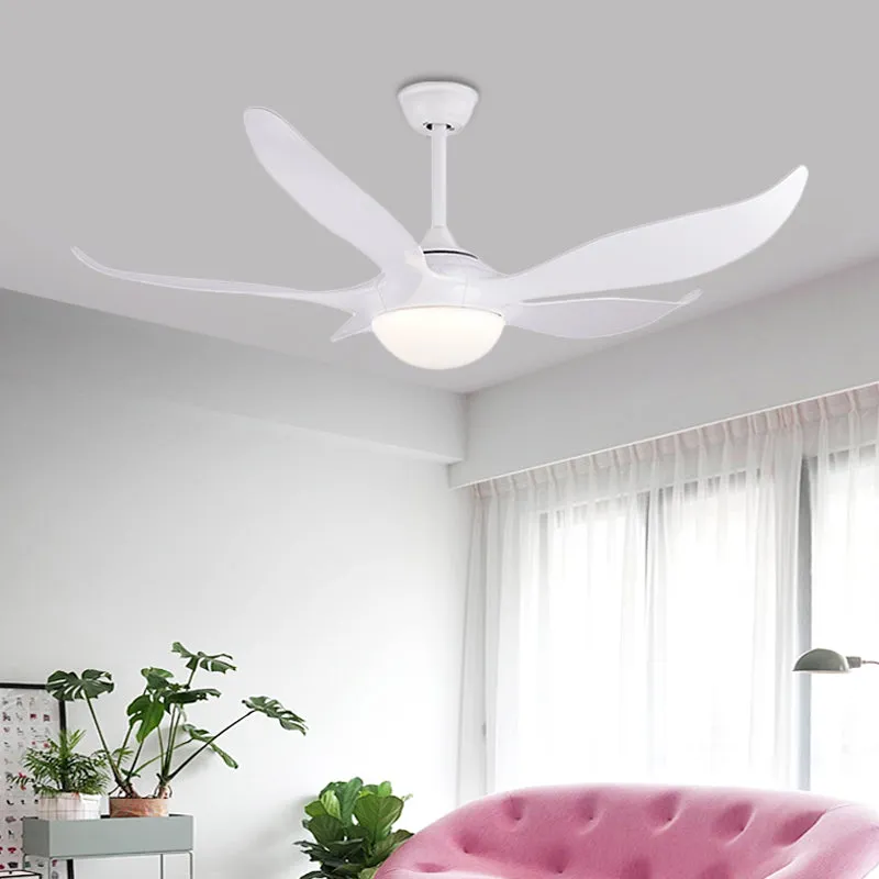 56" W witte LED-plafondventilatorlamp modernistische acrylkoepel semi-inbouwlamp met 5 bladen voor slaapkamer Clearhalo