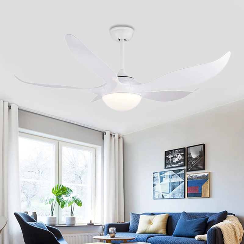 56" W witte LED-plafondventilatorlamp modernistische acrylkoepel semi-inbouwlamp met 5 bladen voor slaapkamer Clearhalo