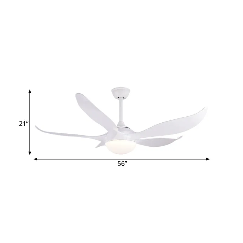 56" W witte LED-plafondventilatorlamp modernistische acrylkoepel semi-inbouwlamp met 5 bladen voor slaapkamer Clearhalo
