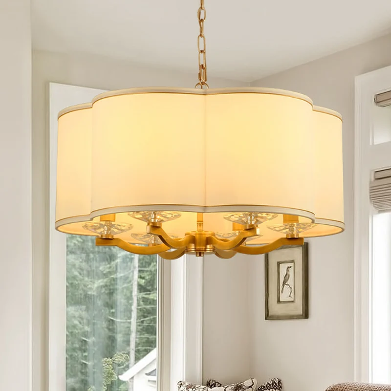 Witte maan taartvorm kroonluchterlamp traditionele stof 6 lampen woonkamer hanglamp met kristallen voet Clearhalo