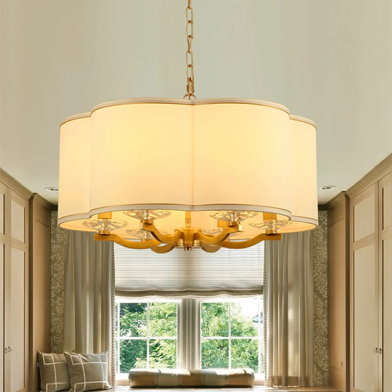 Witte maan taartvorm kroonluchterlamp traditionele stof 6 lampen woonkamer hanglamp met kristallen voet Clearhalo