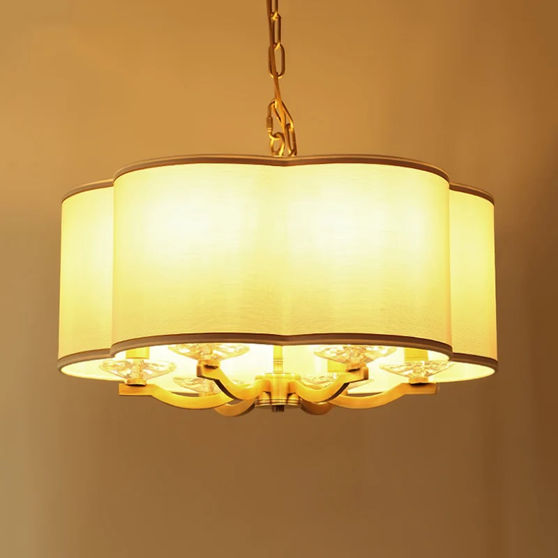 Witte maan taartvorm kroonluchterlamp traditionele stof 6 lampen woonkamer hanglamp met kristallen voet Clearhalo