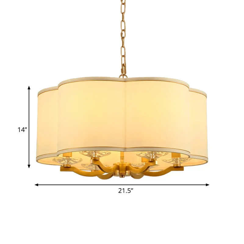 Witte maan taartvorm kroonluchterlamp traditionele stof 6 lampen woonkamer hanglamp met kristallen voet Clearhalo
