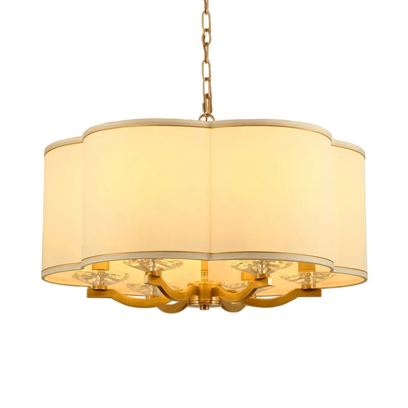 Witte maan taartvorm kroonluchterlamp traditionele stof 6 lampen woonkamer hanglamp met kristallen voet Clearhalo