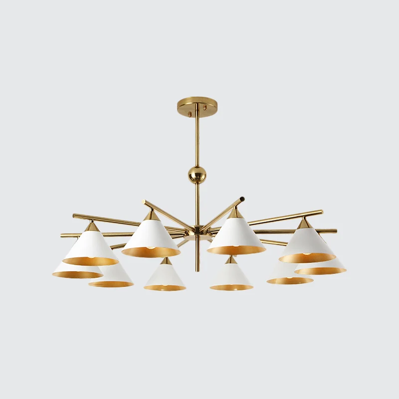 Witte piramidevormige hanglamp, eigentijdse metalen kroonluchter voor woonkamer Clearhalo