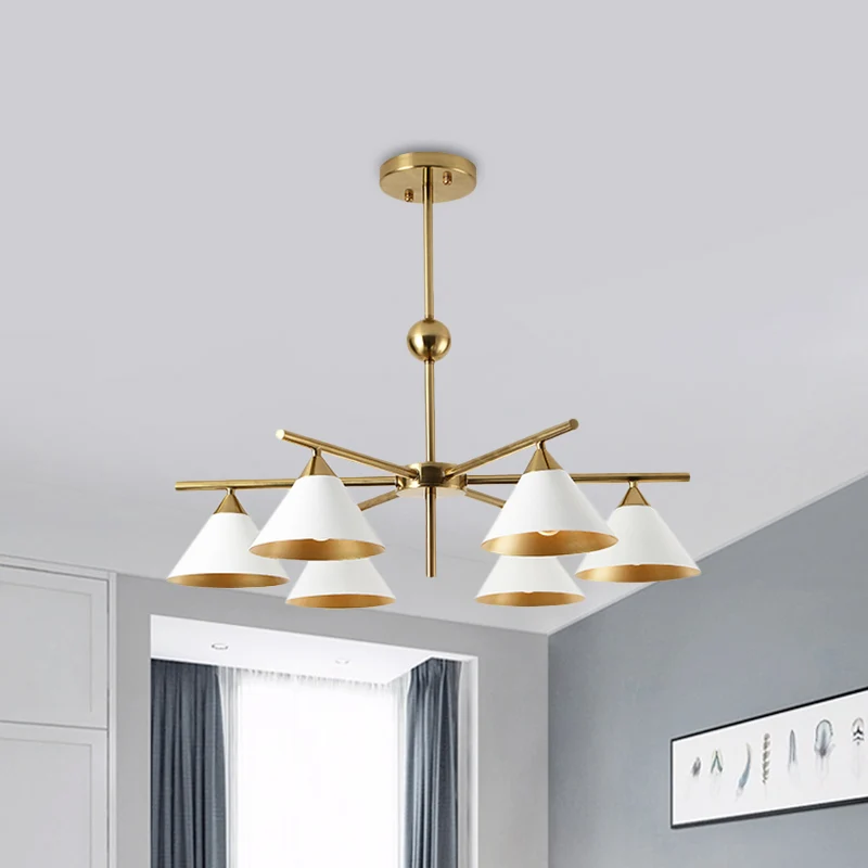 Witte piramidevormige hanglamp, eigentijdse metalen kroonluchter voor woonkamer Clearhalo