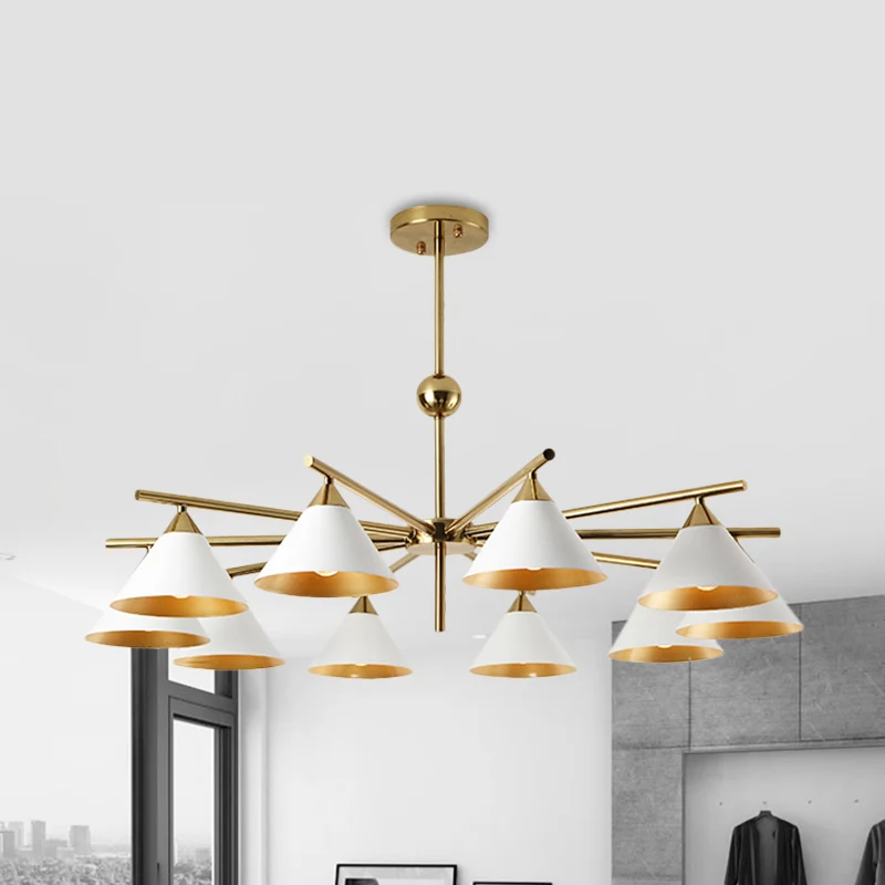 Witte piramidevormige hanglamp, eigentijdse metalen kroonluchter voor woonkamer Clearhalo