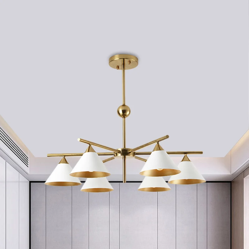 Witte piramidevormige hanglamp, eigentijdse metalen kroonluchter voor woonkamer Clearhalo