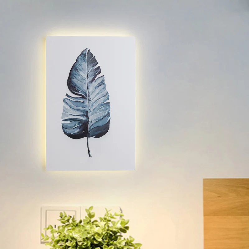Witte rechthoekige bananenblad muurschildering lamp Scandinavische stijl LED acryl wandmontage lichtarmatuur Clearhalo