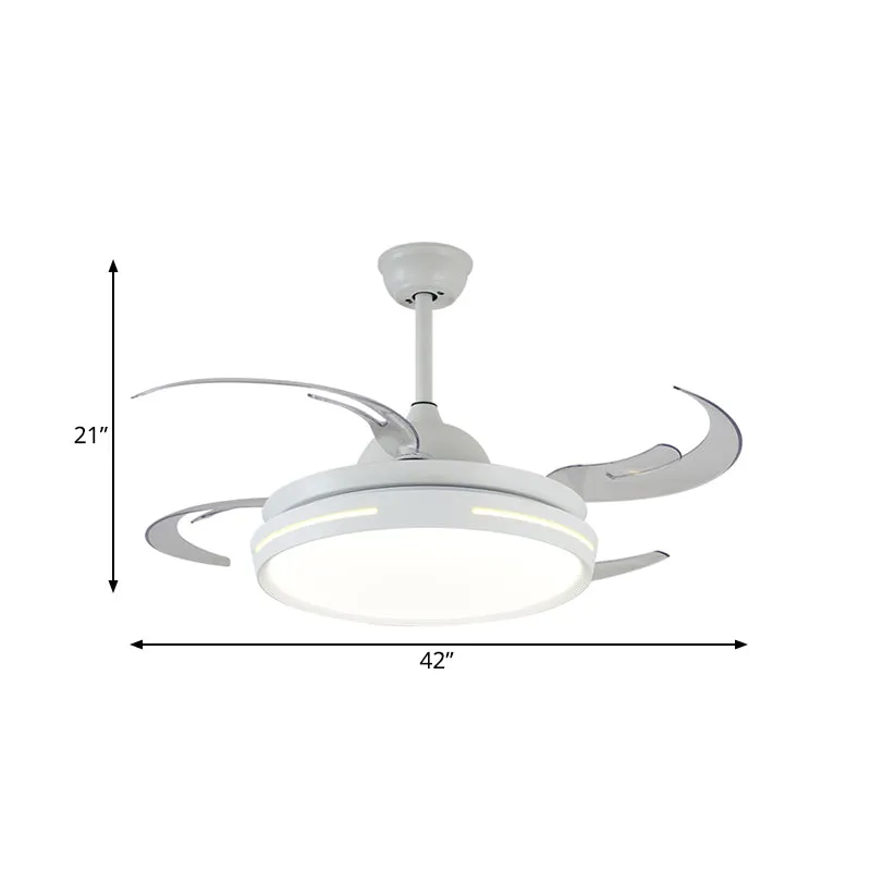 Witte ronde plafondventilator, modernistische acryl-LED, 42 inch brede woonkamer, semi-inbouwverlichting met 8 bladen Clea...
