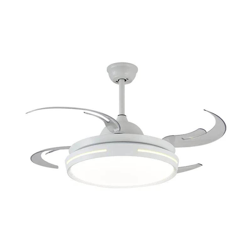 Witte ronde plafondventilator, modernistische acryl-LED, 42 inch brede woonkamer, semi-inbouwverlichting met 8 bladen Clea...