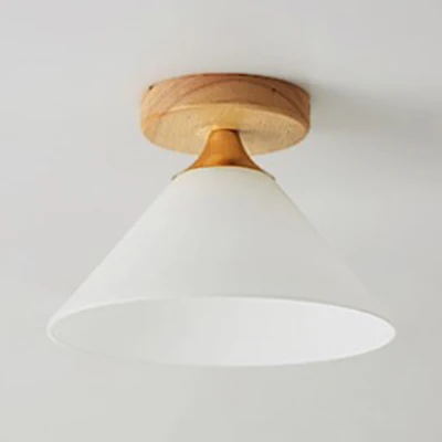 Witte schaduw kegel/geschulpte plafondmontagelamp met houten luifel Eén lichte moderne glazen plafondlamp voor foyer Clear...
