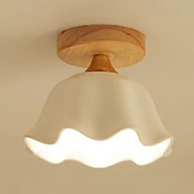 Witte schaduw kegel/geschulpte plafondmontagelamp met houten luifel Eén lichte moderne glazen plafondlamp voor foyer Clear...