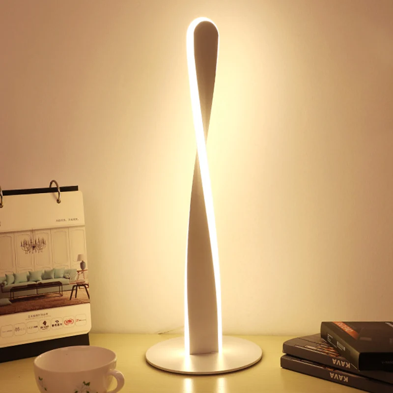 Witte spiraal leesboek licht modernistische LED acryl kleine bureaulamp voor slaapkamer Clearhalo