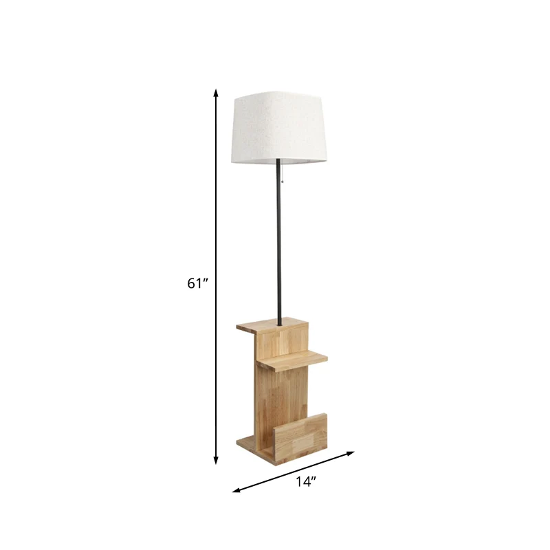 Witte stoffen rechthoekige standaard bureaulamp Moderne 1-lamp houten vloerlamp voor woonkamer Clearhalo