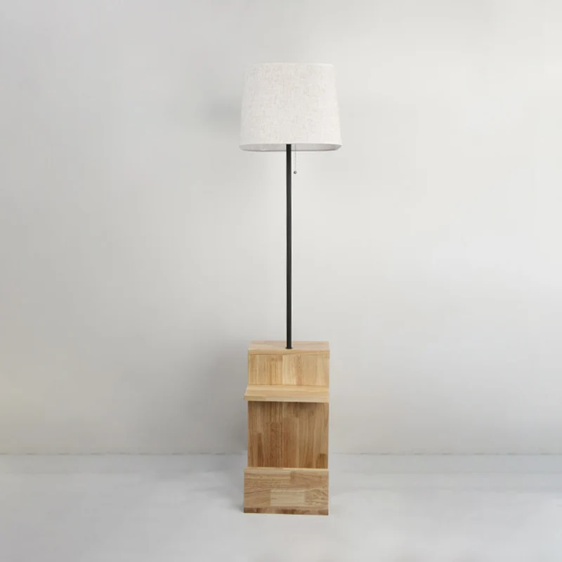 Witte stoffen rechthoekige standaard bureaulamp Moderne 1-lamp houten vloerlamp voor woonkamer Clearhalo