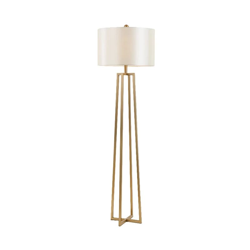 Witte stoffen trommelkap vloerlamp modernistische 1-koppige viervoetige staande lamp goud Clearhalo
